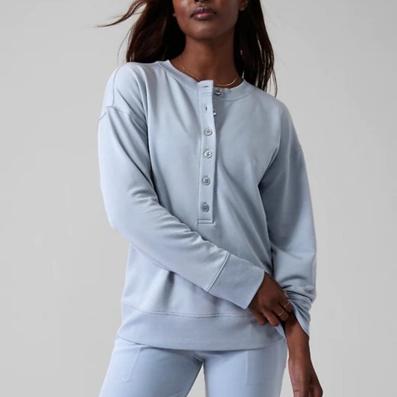 ATHLETA BLUE STAR BALANCE HENLEY SWEATSHIRT - Picture 1 of 6